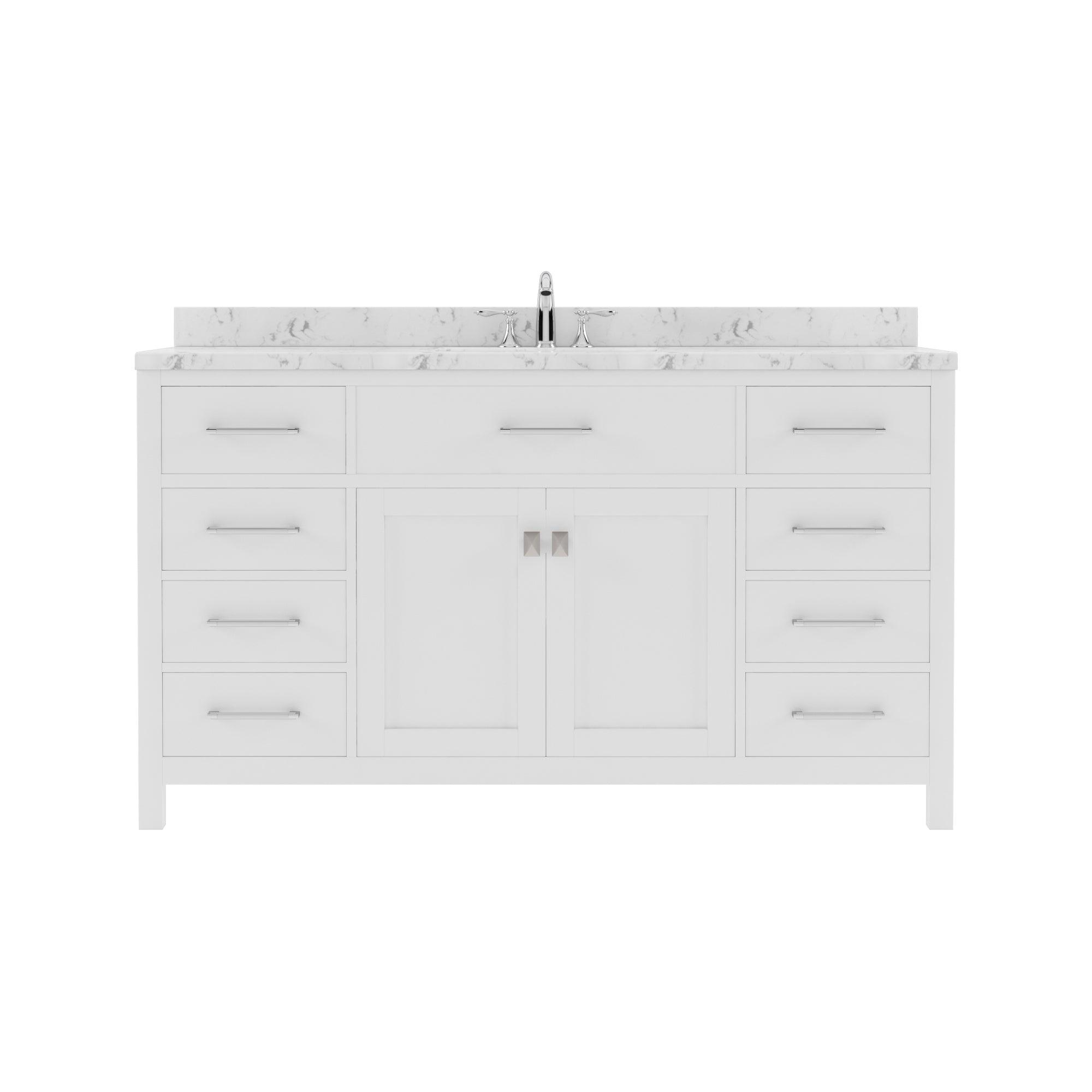 Caroline 60" Single Bath Vanity Set with Cultured Marble Quartz Top & Oval Centered Basin