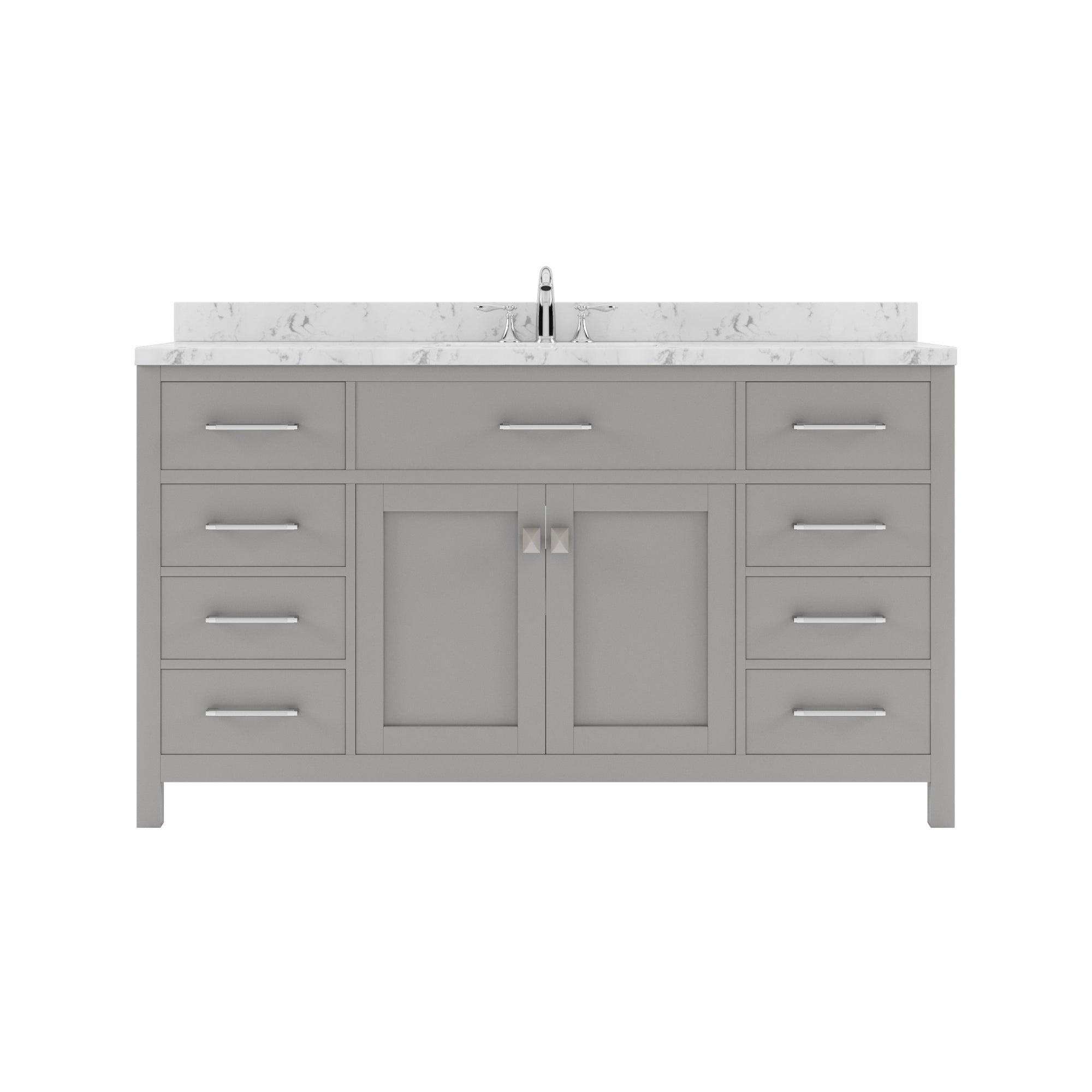 Caroline 60" Single Bath Vanity Set with Cultured Marble Quartz Top & Rectangular Centered Basin