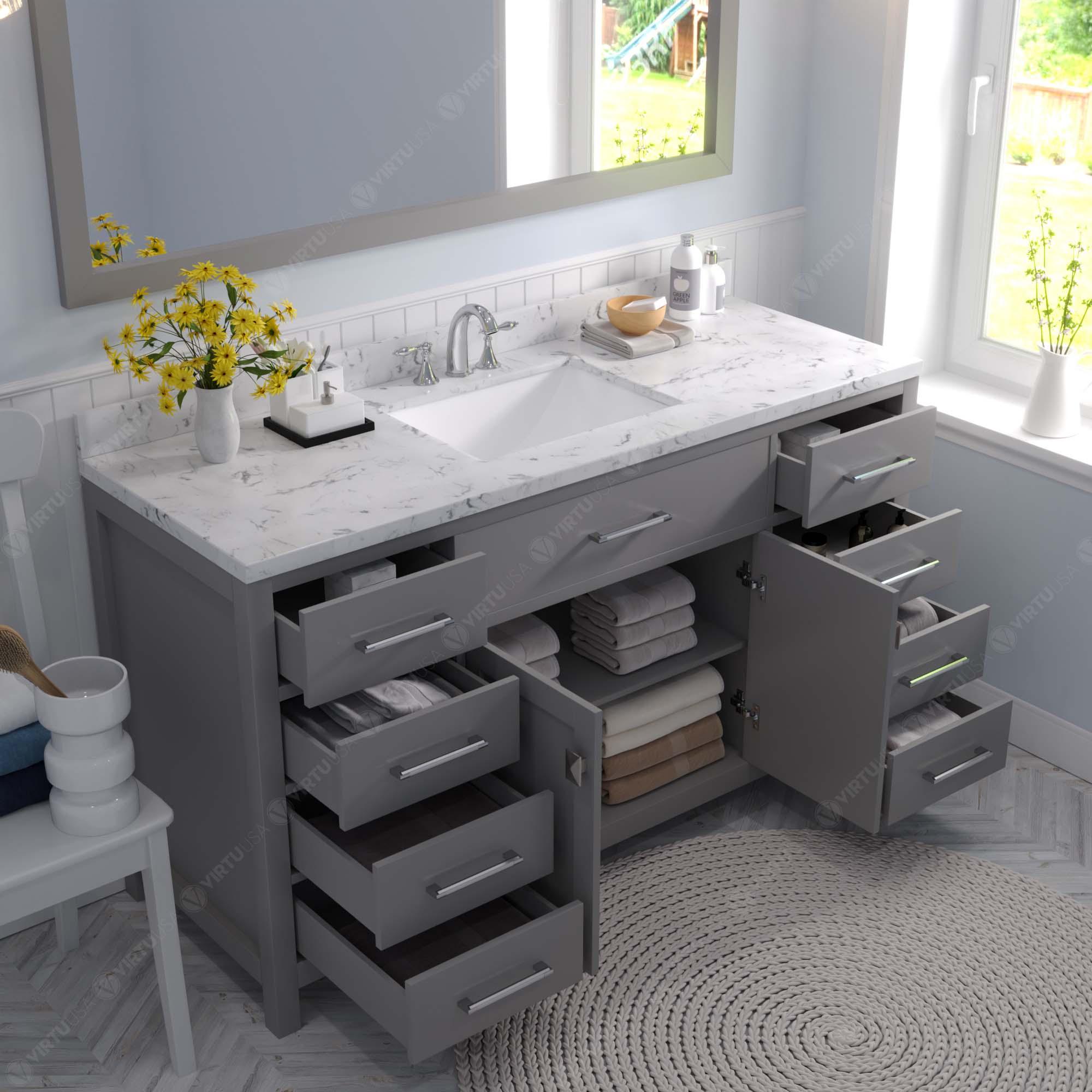 Caroline 60" Single Bath Vanity Set with Cultured Marble Quartz Top & Rectangular Centered Basin