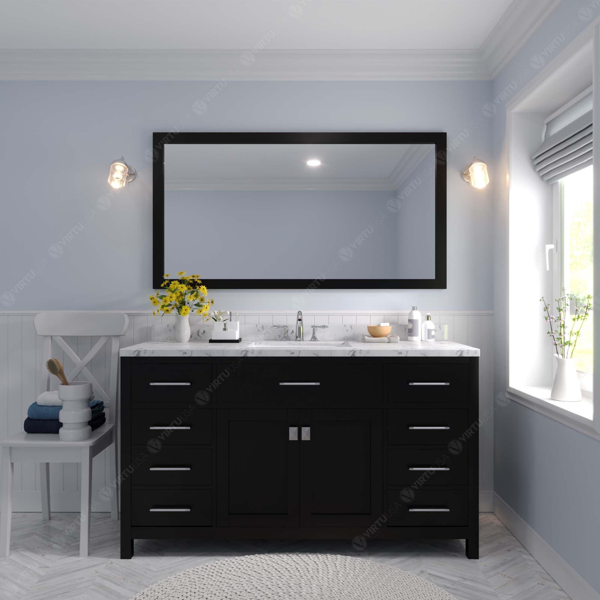 Caroline 60" Single Bath Vanity Set with Cultured Marble Quartz Top & Rectangular Centered Basin