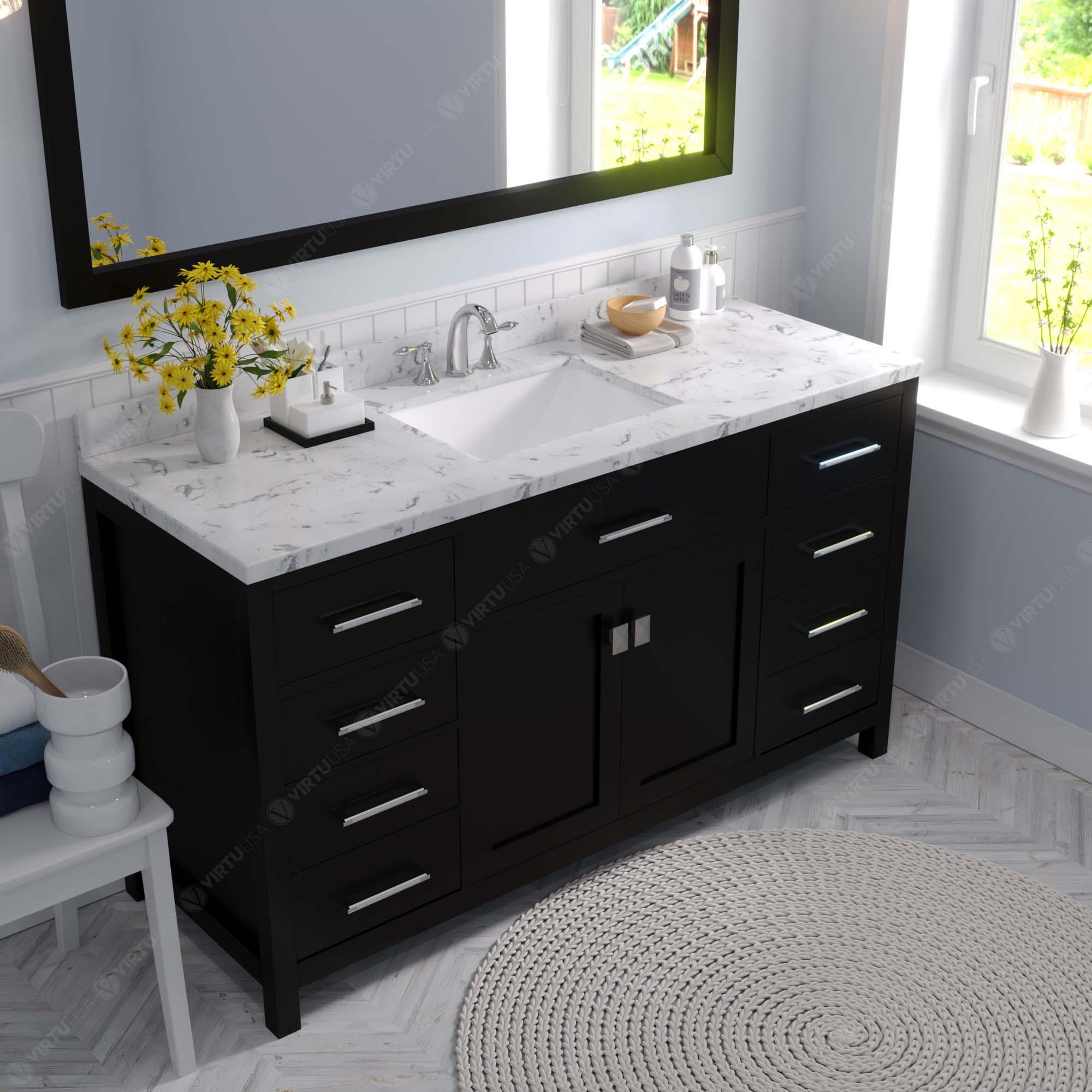 Caroline 60" Single Bath Vanity Set with Cultured Marble Quartz Top & Rectangular Centered Basin