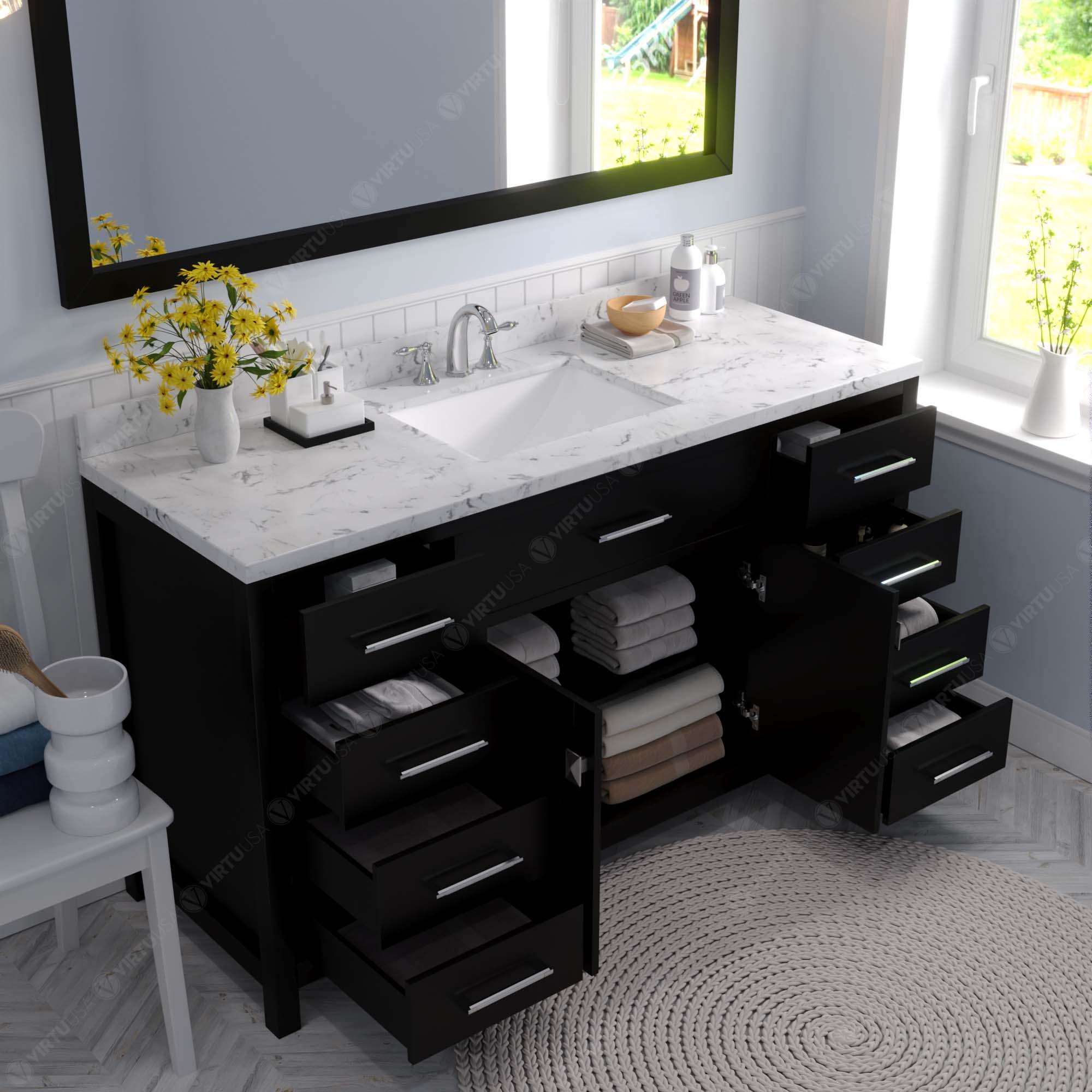 Caroline 60" Single Bath Vanity Set with Cultured Marble Quartz Top & Rectangular Centered Basin
