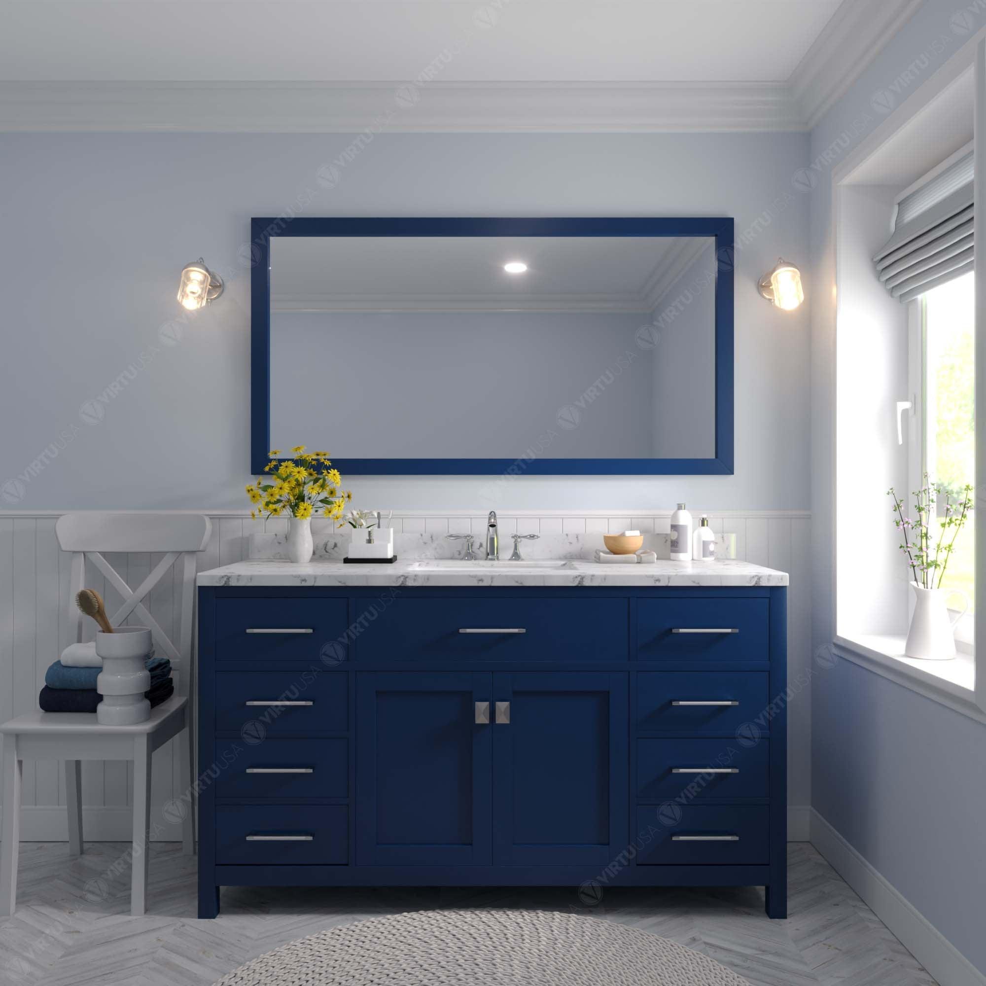 Caroline 60" Single Bath Vanity Set with Cultured Marble Quartz Top & Rectangular Centered Basin