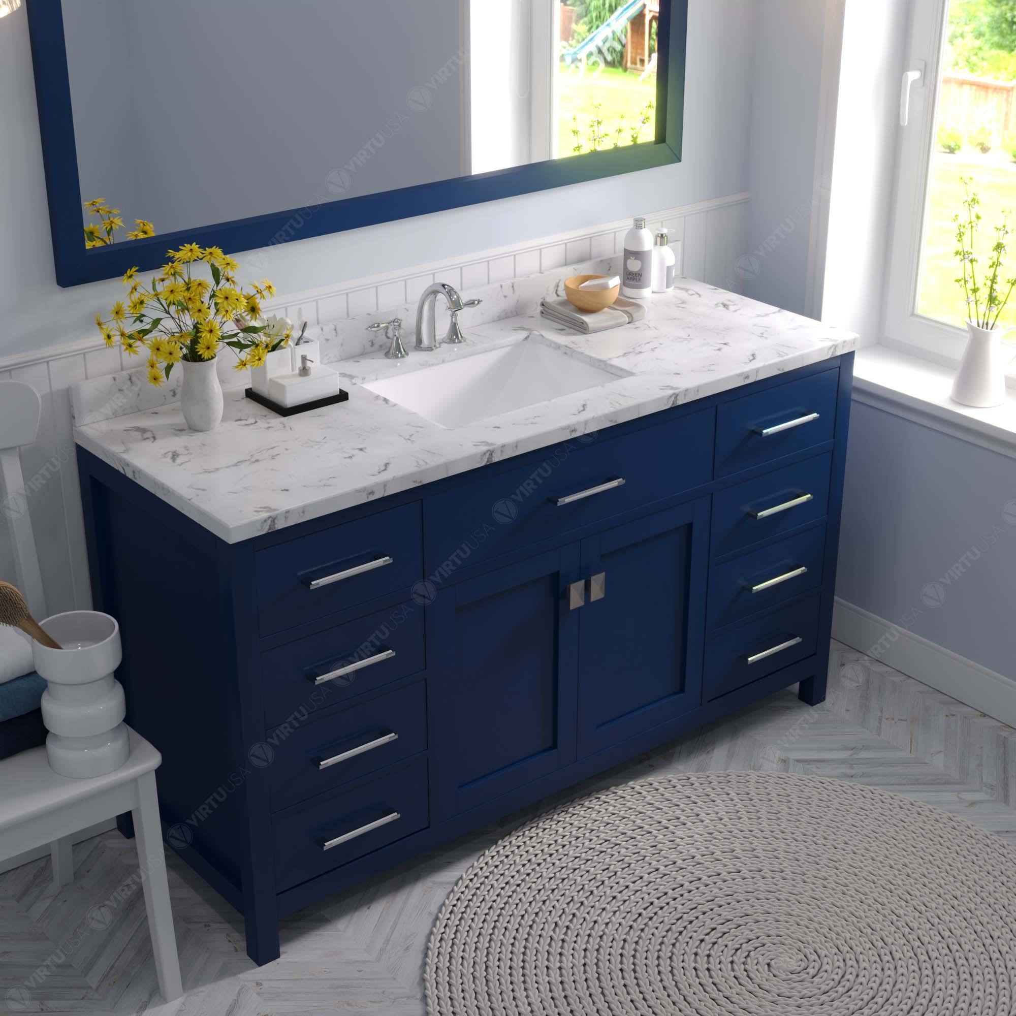 Caroline 60" Single Bath Vanity Set with Cultured Marble Quartz Top & Rectangular Centered Basin