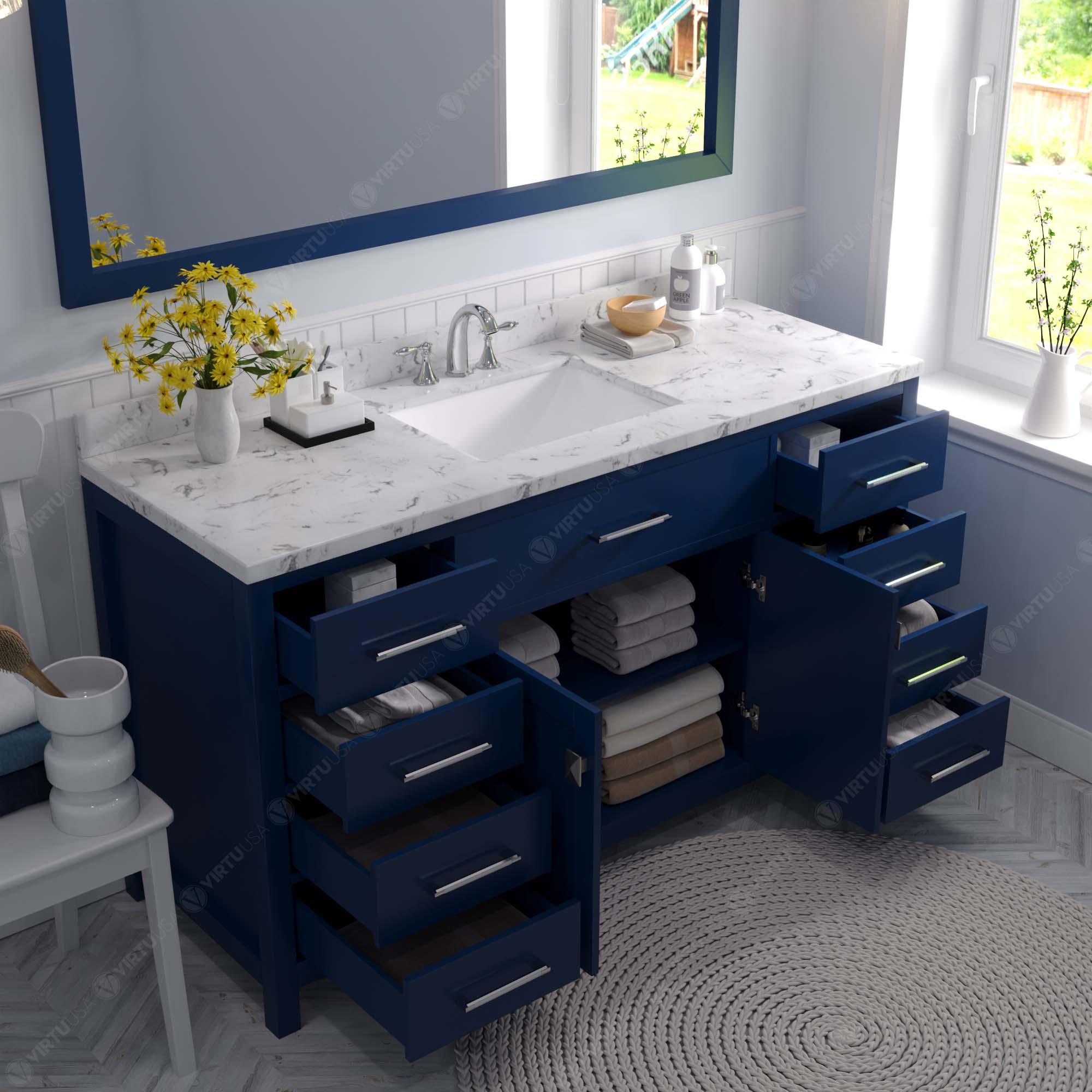 Caroline 60" Single Bath Vanity Set with Cultured Marble Quartz Top & Rectangular Centered Basin
