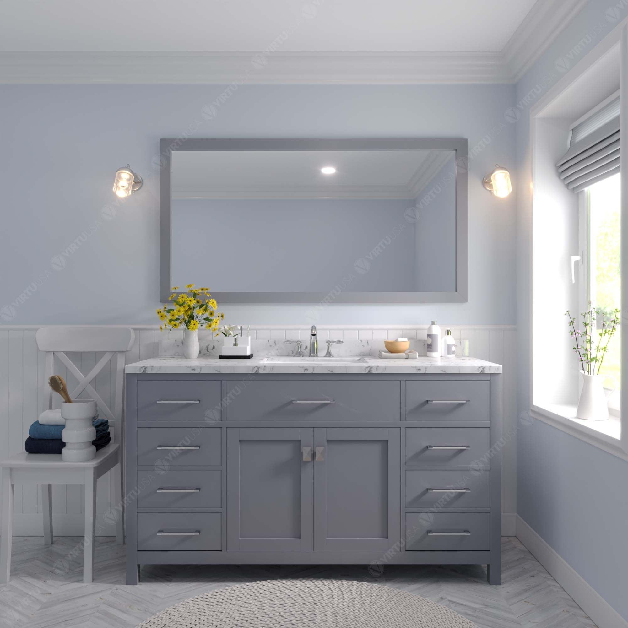 Caroline 60" Single Bath Vanity Set with Cultured Marble Quartz Top & Rectangular Centered Basin