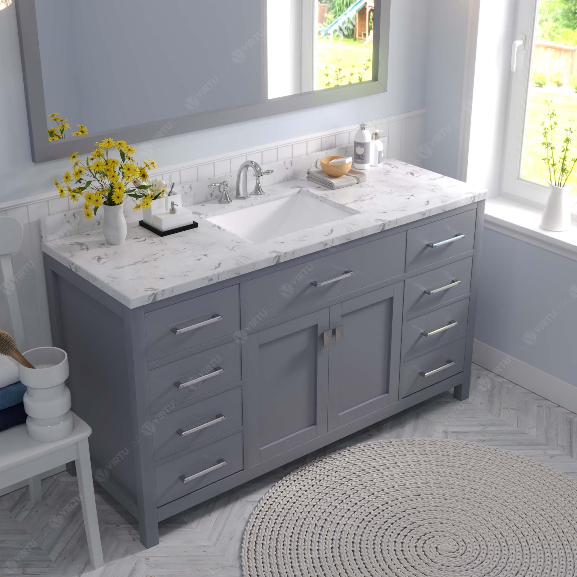 Caroline 60" Single Bath Vanity Set with Cultured Marble Quartz Top & Rectangular Centered Basin