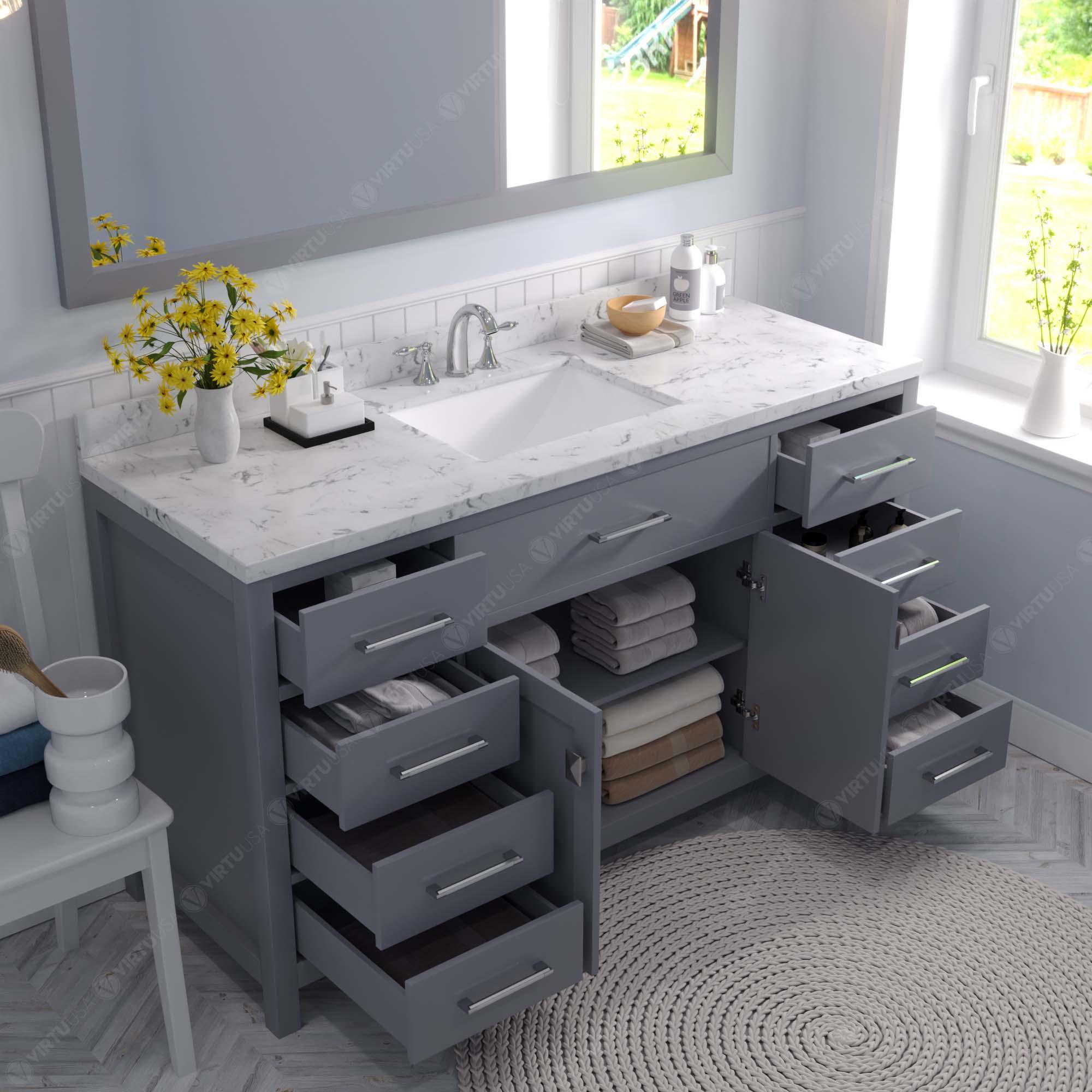 Caroline 60" Single Bath Vanity Set with Cultured Marble Quartz Top & Rectangular Centered Basin