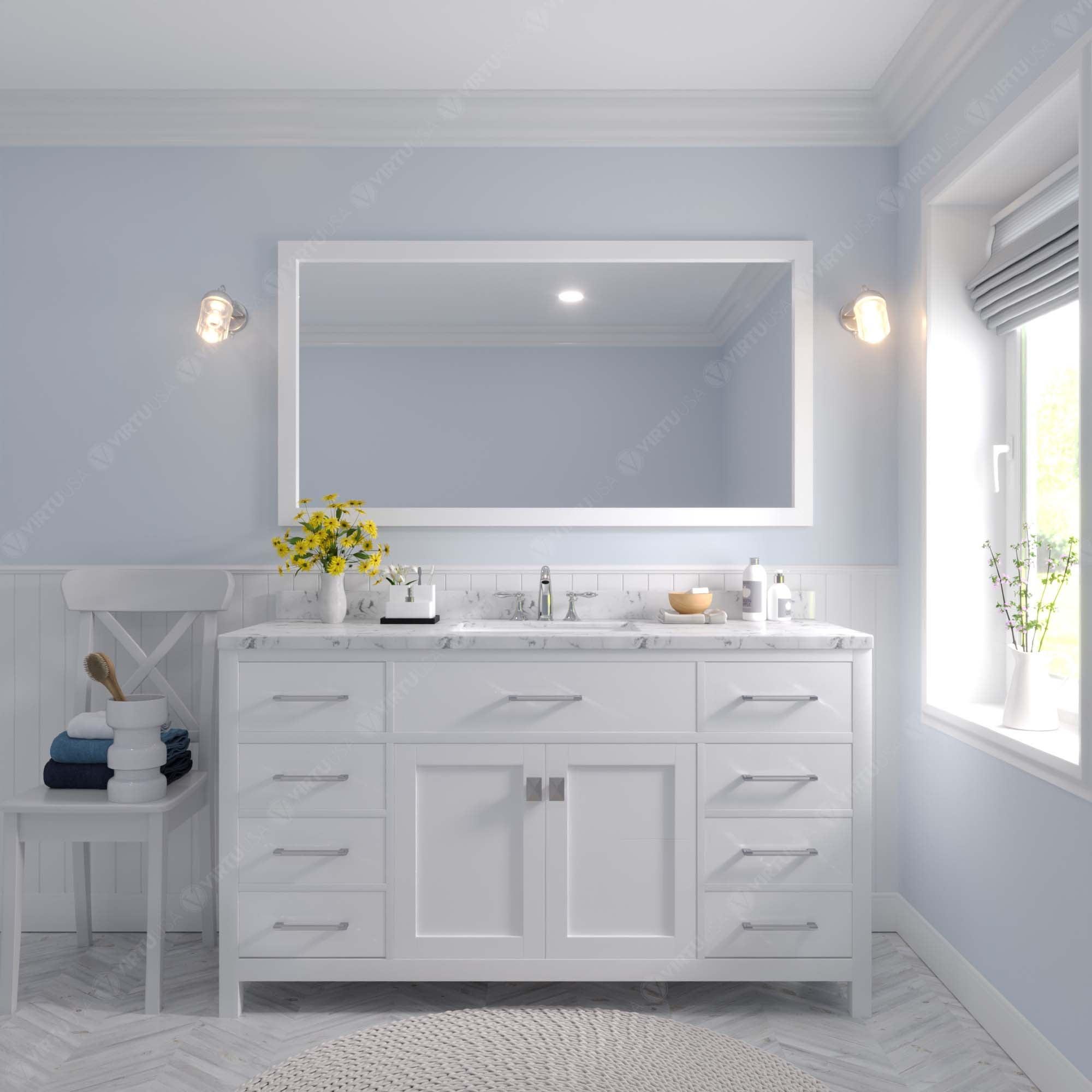 Caroline 60" Single Bath Vanity Set with Cultured Marble Quartz Top & Rectangular Centered Basin