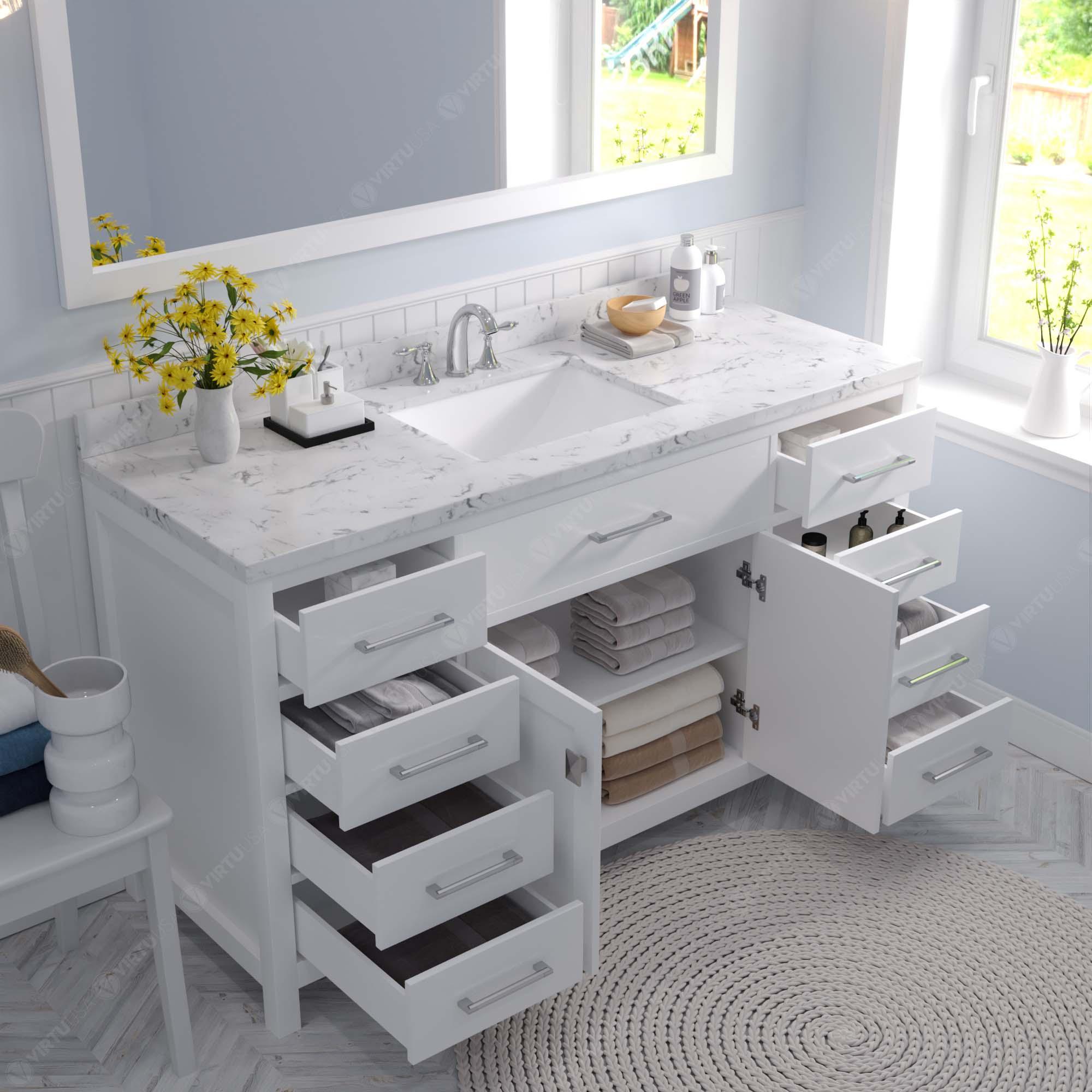 Caroline 60" Single Bath Vanity Set with Cultured Marble Quartz Top & Rectangular Centered Basin