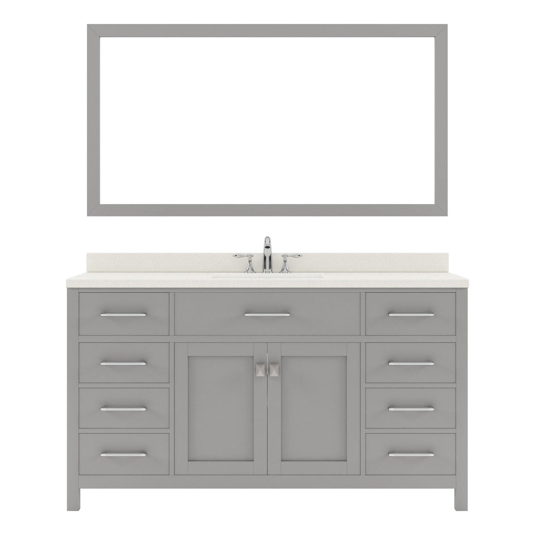 MS-2060-DWQRO-CG Cashmere Gray Caroline 60" Single Bath Vanity Set with Dazzle White Quartz Top & Oval Centered Basin, Mirror