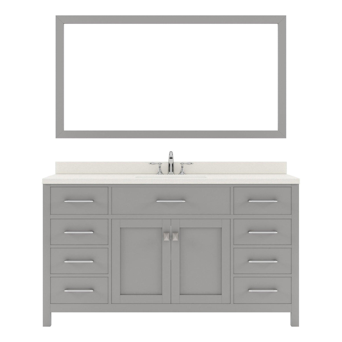 MS-2060-DWQRO-CG Cashmere Gray Caroline 60" Single Bath Vanity Set with Dazzle White Quartz Top & Oval Centered Basin, Mirror