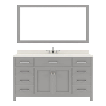 MS-2060-DWQRO-CG Cashmere Gray Caroline 60" Single Bath Vanity Set with Dazzle White Quartz Top & Oval Centered Basin, Mirror