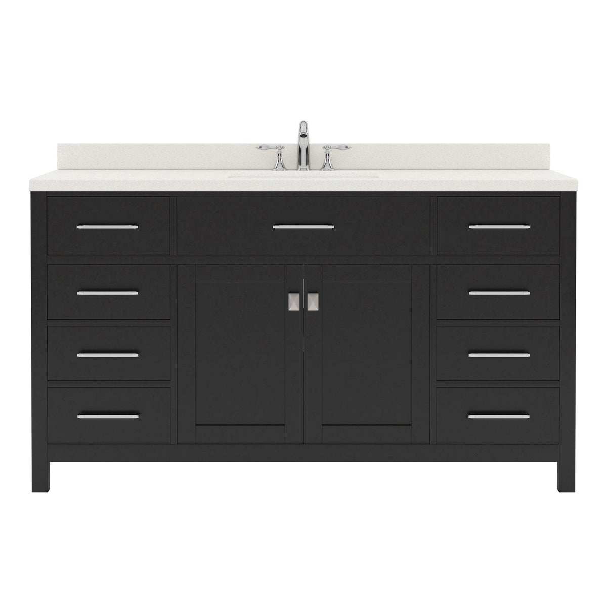 MS-2060-DWQRO-ES Espresso Caroline 60" Single Bath Vanity Set with Dazzle White Quartz Top & Oval Centered Basin