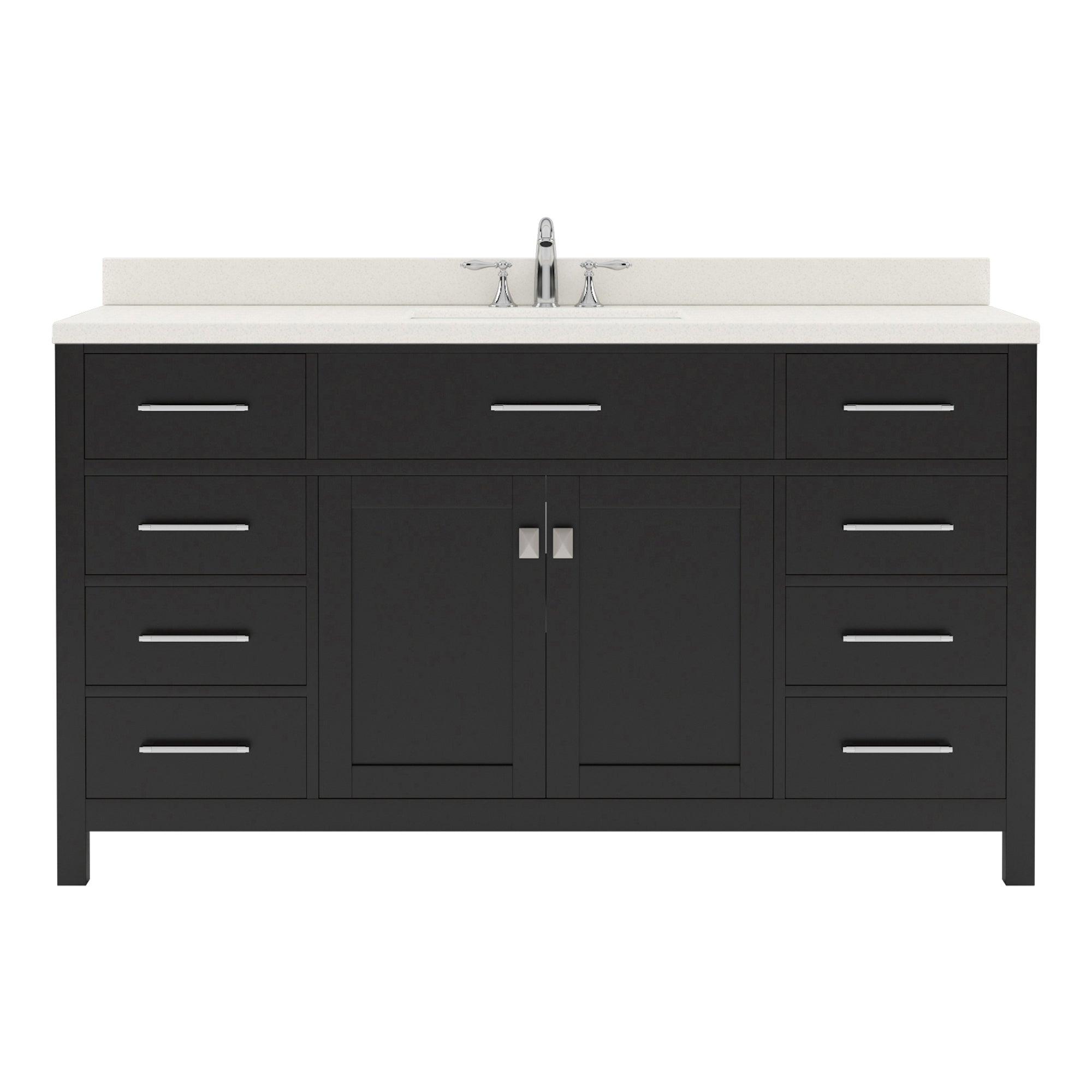 MS-2060-DWQRO-ES Espresso Caroline 60" Single Bath Vanity Set with Dazzle White Quartz Top & Oval Centered Basin