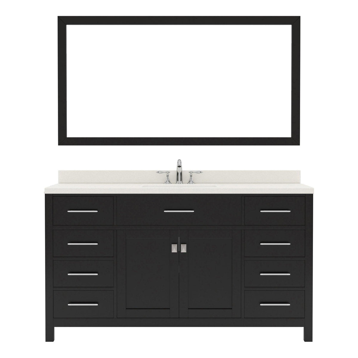MS-2060-DWQRO-ES Espresso Caroline 60" Single Bath Vanity Set with Dazzle White Quartz Top & Oval Centered Basin, Mirror