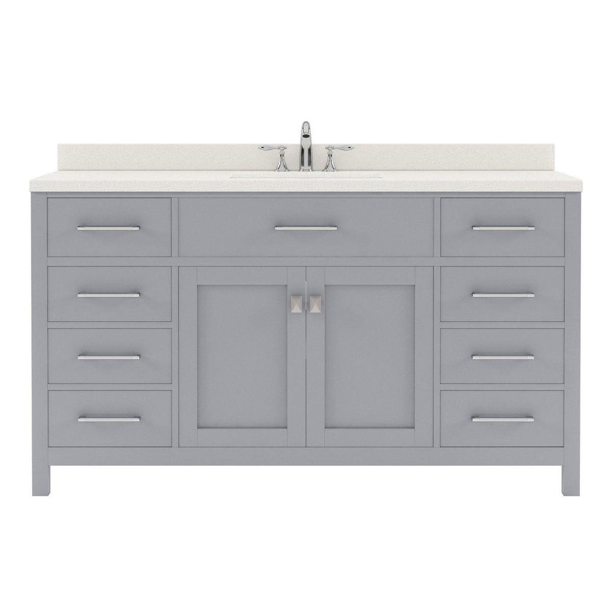 MS-2060-DWQRO-GR Gray Caroline 60" Single Bath Vanity Set with Dazzle White Quartz Top & Oval Centered Basin