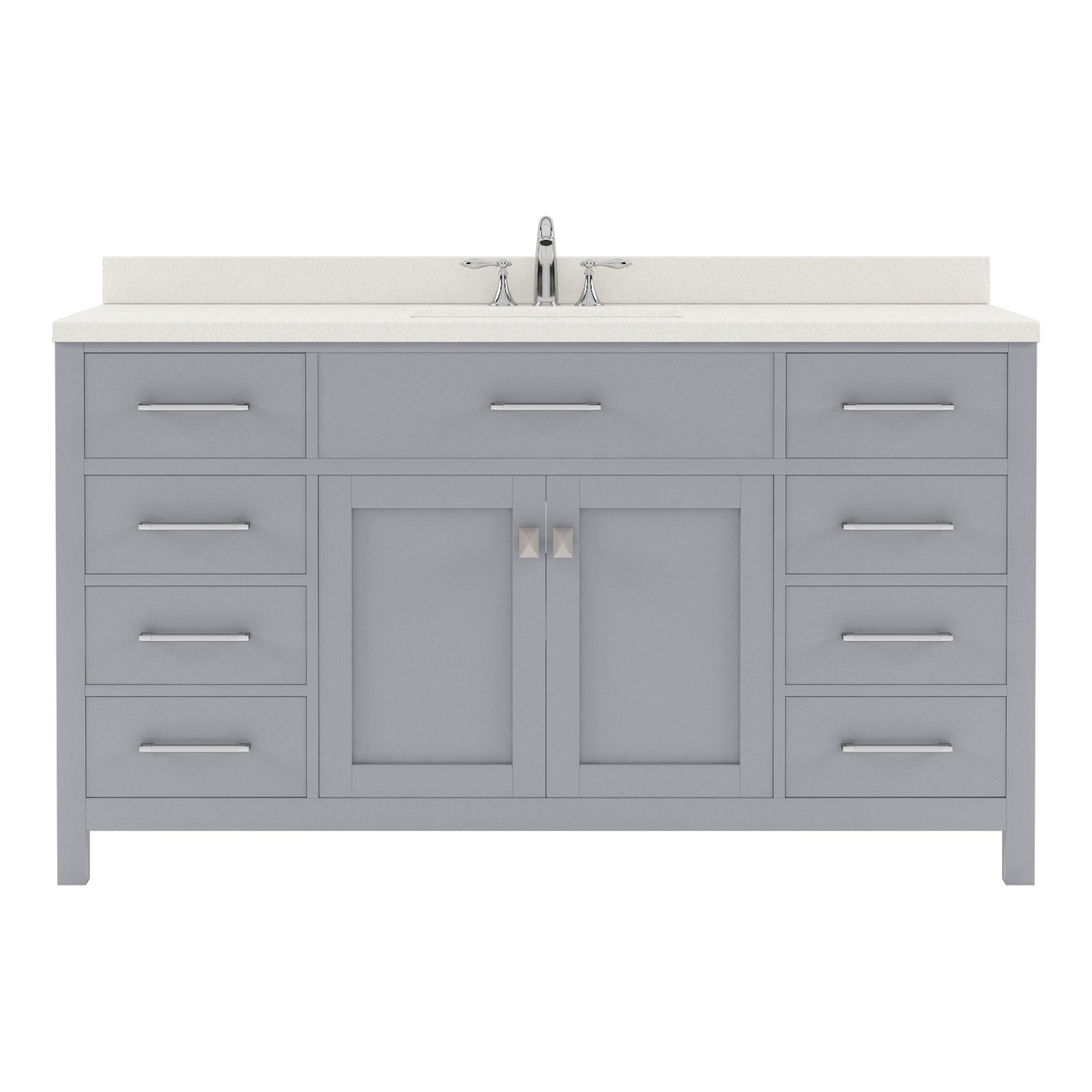 MS-2060-DWQRO-GR Gray Caroline 60" Single Bath Vanity Set with Dazzle White Quartz Top & Oval Centered Basin