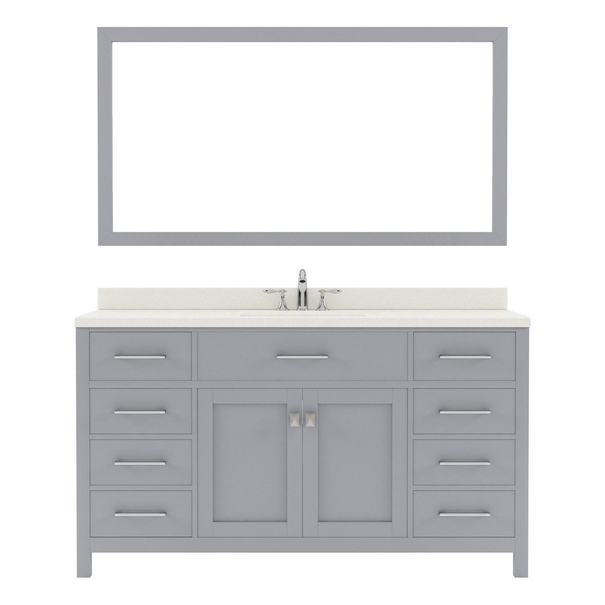 MS-2060-DWQRO-GR Gray Caroline 60" Single Bath Vanity Set with Dazzle White Quartz Top & Oval Centered Basin, Mirror