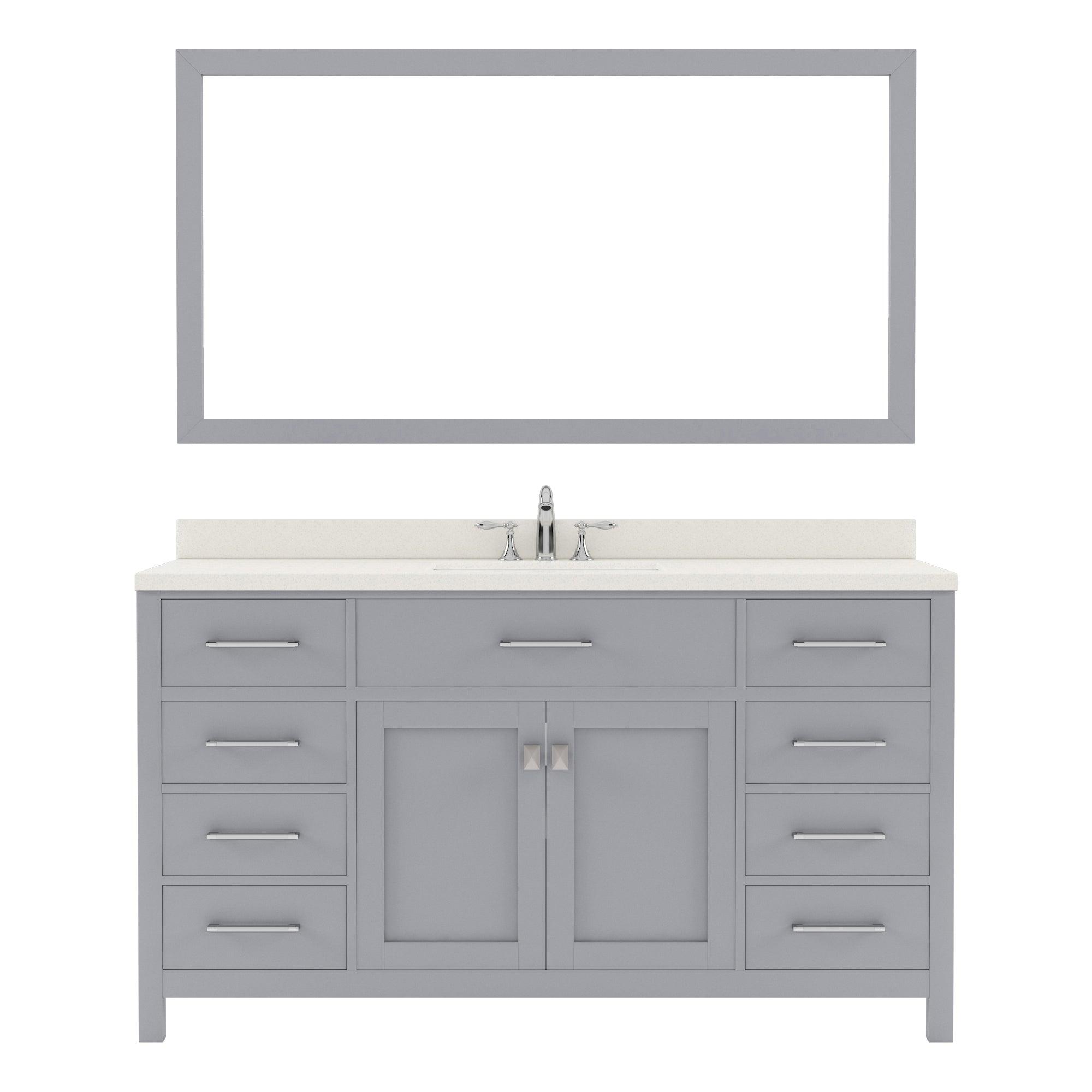 MS-2060-DWQRO-GR Gray Caroline 60" Single Bath Vanity Set with Dazzle White Quartz Top & Oval Centered Basin, Mirror
