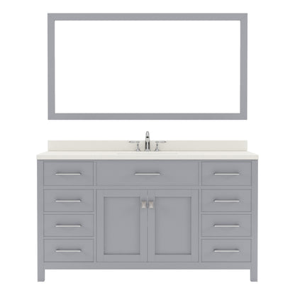 MS-2060-DWQRO-GR Gray Caroline 60" Single Bath Vanity Set with Dazzle White Quartz Top & Oval Centered Basin, Mirror