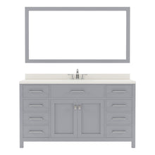 Load image into Gallery viewer, MS-2060-DWQRO-GR Gray Caroline 60&quot; Single Bath Vanity Set with Dazzle White Quartz Top &amp; Oval Centered Basin, Mirror
