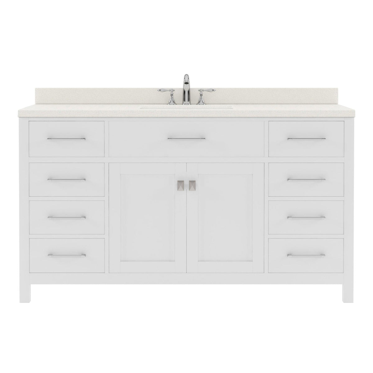 MS-2060-DWQRO-WH White Caroline 60" Single Bath Vanity Set with Dazzle White Quartz Top & Oval Centered Basin