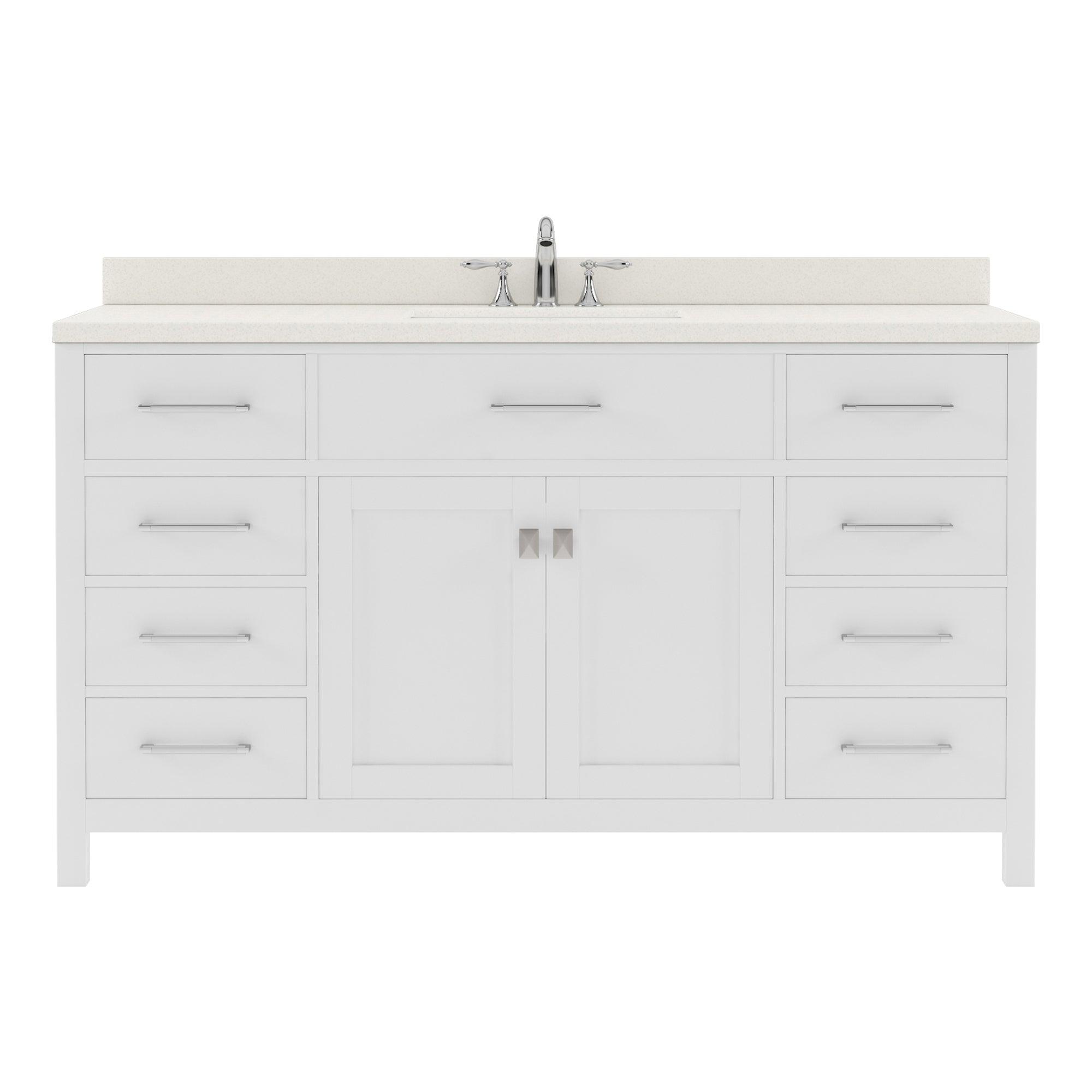 MS-2060-DWQRO-WH White Caroline 60" Single Bath Vanity Set with Dazzle White Quartz Top & Oval Centered Basin