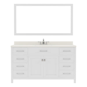 MS-2060-DWQRO-WH White Caroline 60" Single Bath Vanity Set with Dazzle White Quartz Top & Oval Centered Basin, Mirror