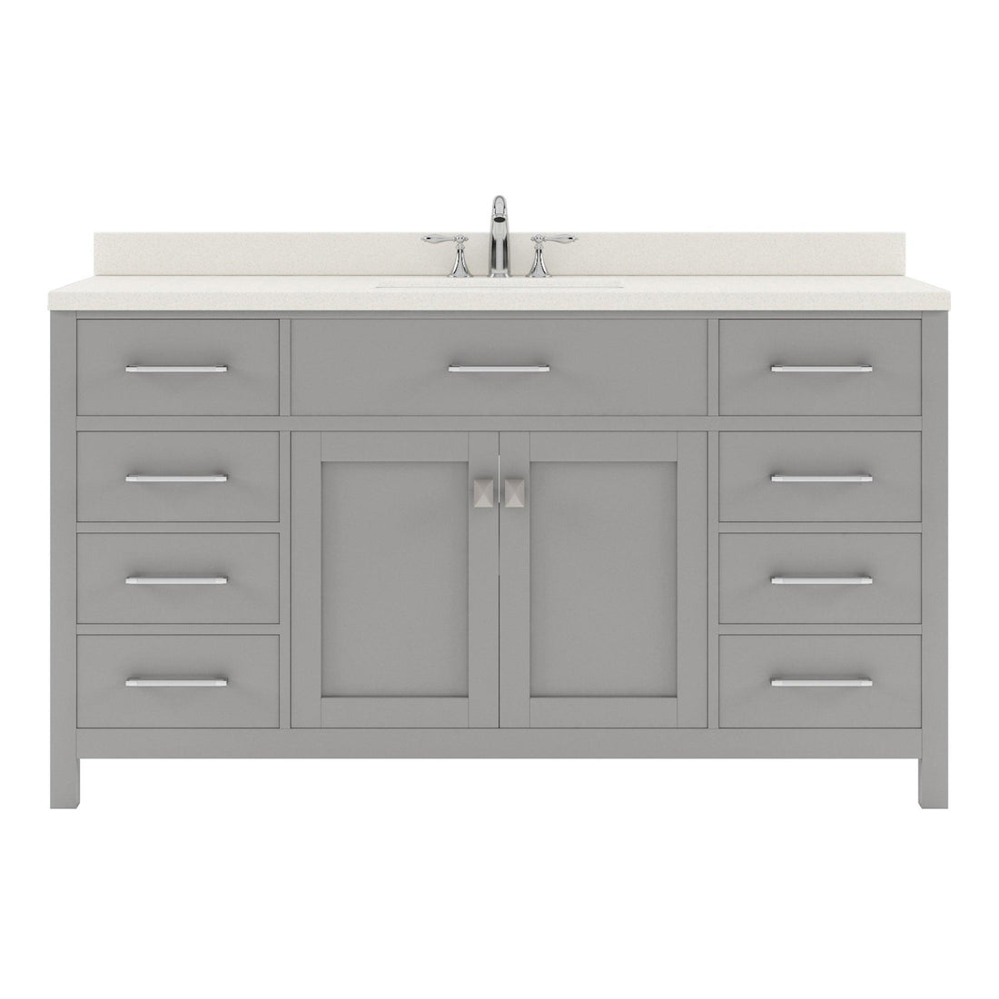 MS-2060-DWQSQ-CG Cashmere Gray Caroline 60" Single Bath Vanity Set with Dazzle White Quartz Top & Rectangular Centered Basin, Mirror