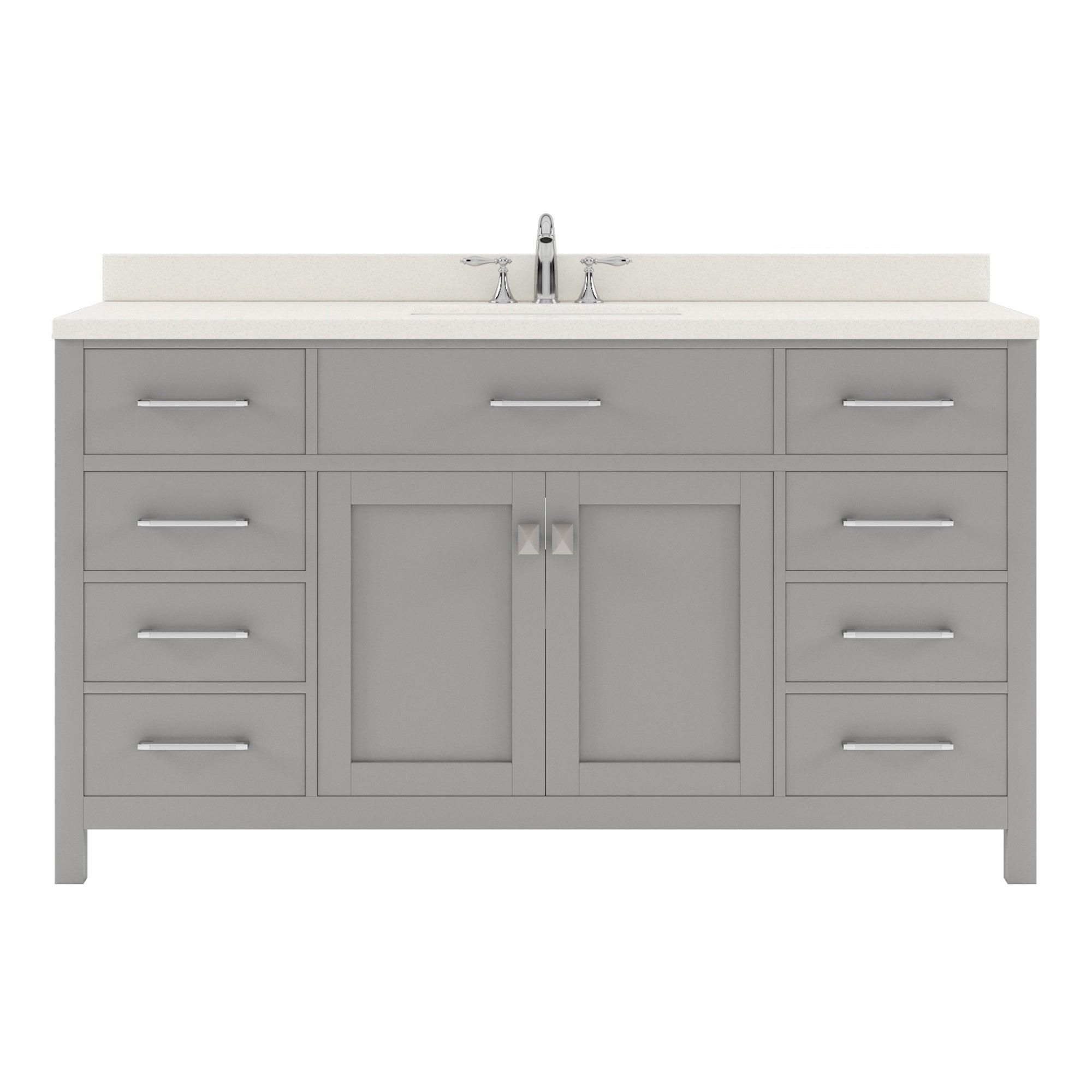 MS-2060-DWQSQ-CG Cashmere Gray Caroline 60" Single Bath Vanity Set with Dazzle White Quartz Top & Rectangular Centered Basin