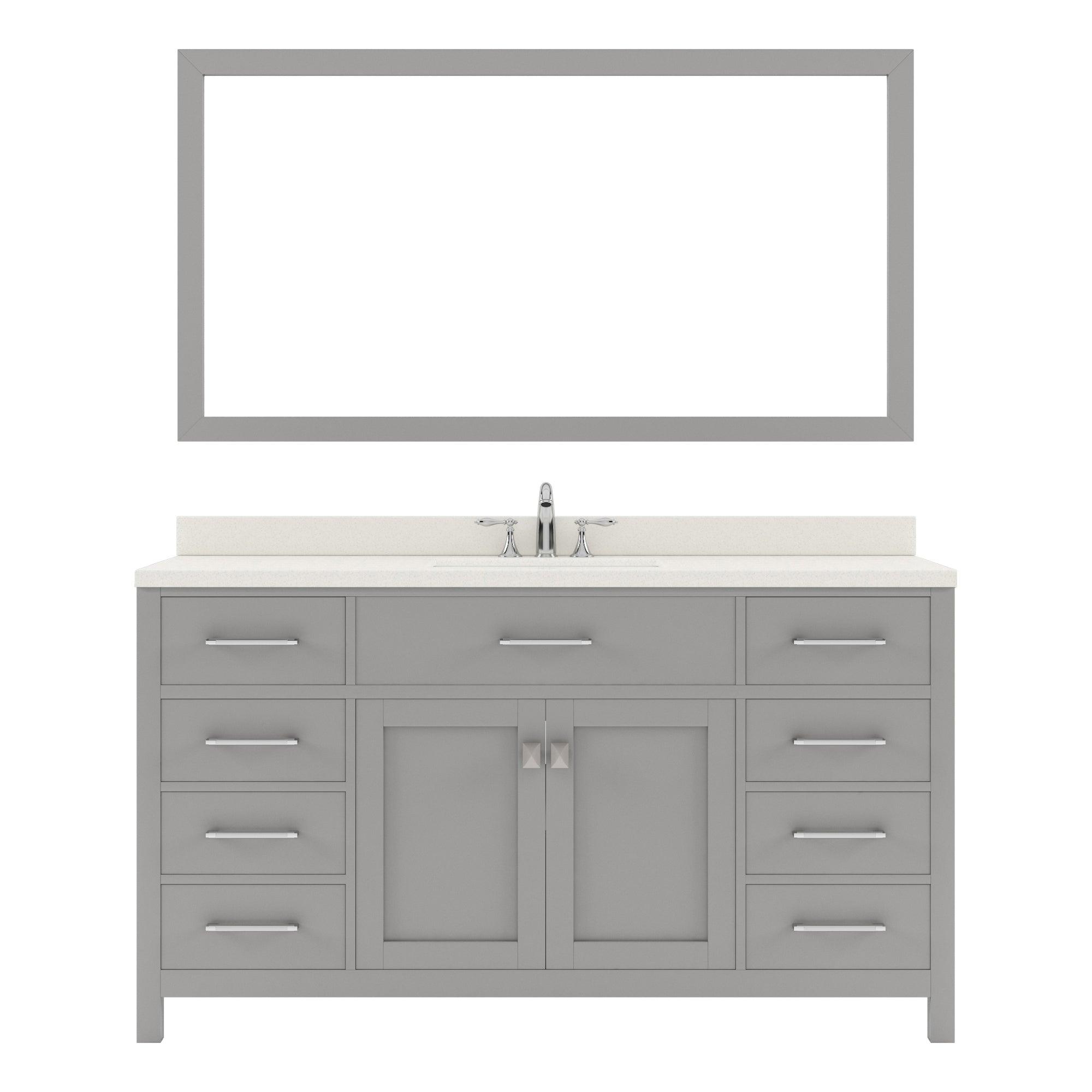 MS-2060-DWQSQ-CG Cashmere Gray Caroline 60" Single Bath Vanity Set with Dazzle White Quartz Top & Rectangular Centered Basin, Mirror
