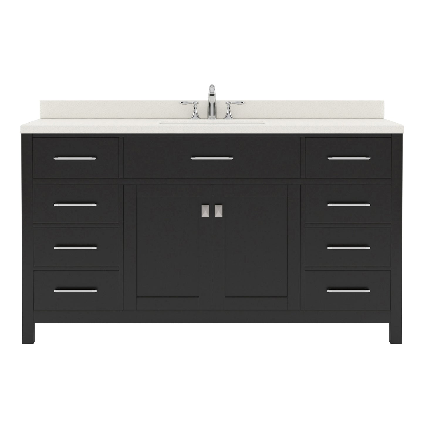 MS-2060-DWQSQ-ES Espresso Caroline 60" Single Bath Vanity Set with Dazzle White Quartz Top & Rectangular Centered Basin