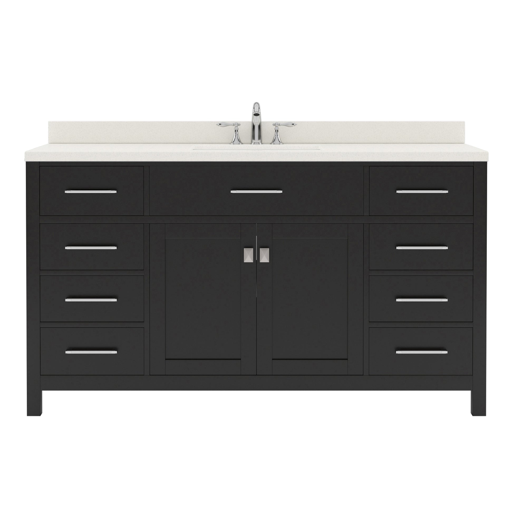 MS-2060-DWQSQ-ES Espresso Caroline 60" Single Bath Vanity Set with Dazzle White Quartz Top & Rectangular Centered Basin