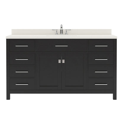 MS-2060-DWQSQ-ES Espresso Caroline 60" Single Bath Vanity Set with Dazzle White Quartz Top & Rectangular Centered Basin