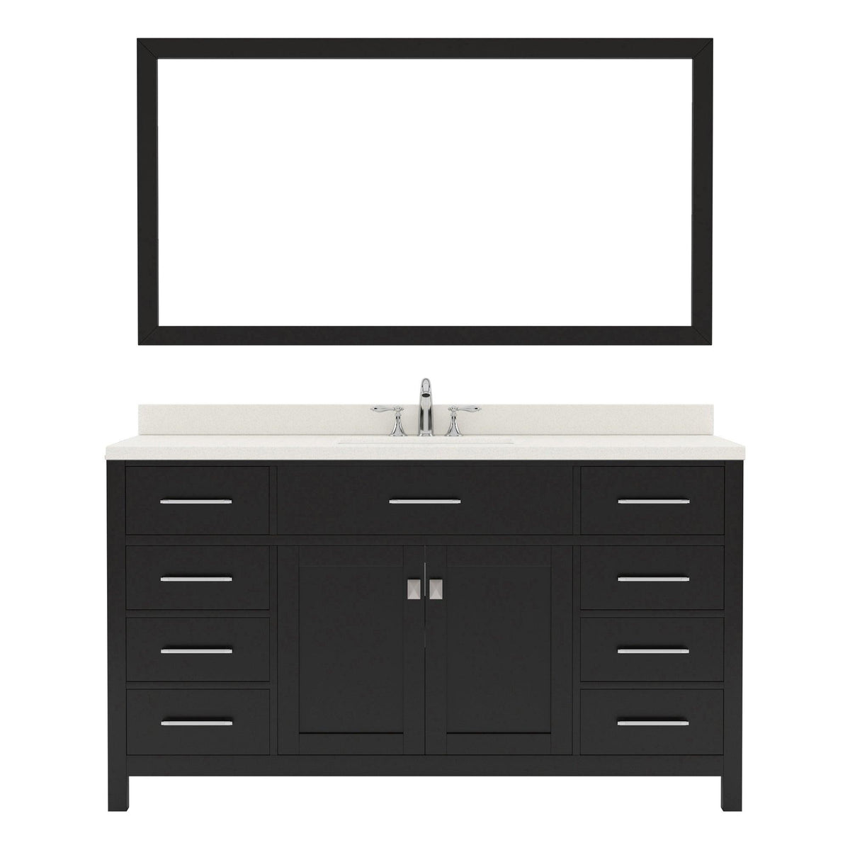 MS-2060-DWQSQ-ES Espresso Caroline 60" Single Bath Vanity Set with Dazzle White Quartz Top & Rectangular Centered Basin, Mirror