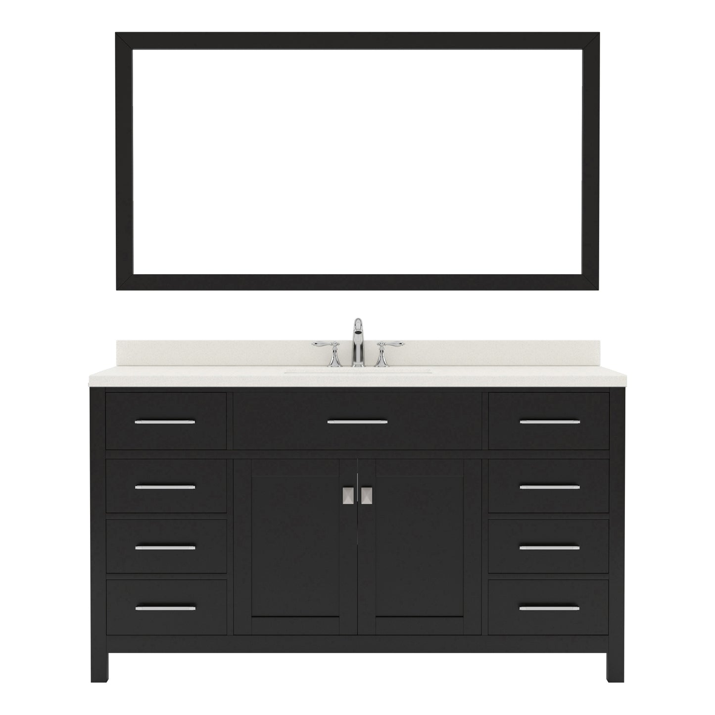 MS-2060-DWQSQ-ES Espresso Caroline 60" Single Bath Vanity Set with Dazzle White Quartz Top & Rectangular Centered Basin, Mirror