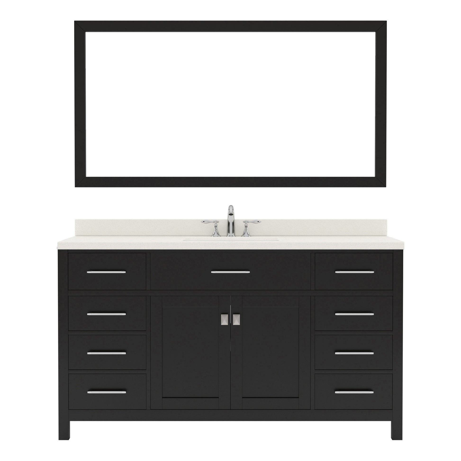 MS-2060-DWQSQ-ES Espresso Caroline 60" Single Bath Vanity Set with Dazzle White Quartz Top & Rectangular Centered Basin, Mirror