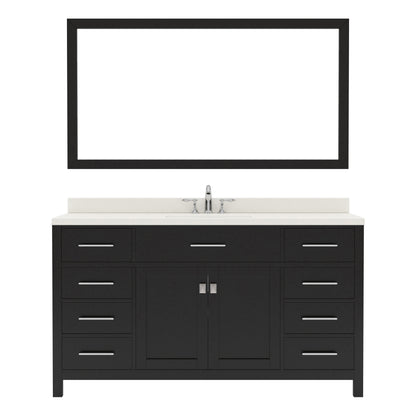 MS-2060-DWQSQ-ES Espresso Caroline 60" Single Bath Vanity Set with Dazzle White Quartz Top & Rectangular Centered Basin, Mirror