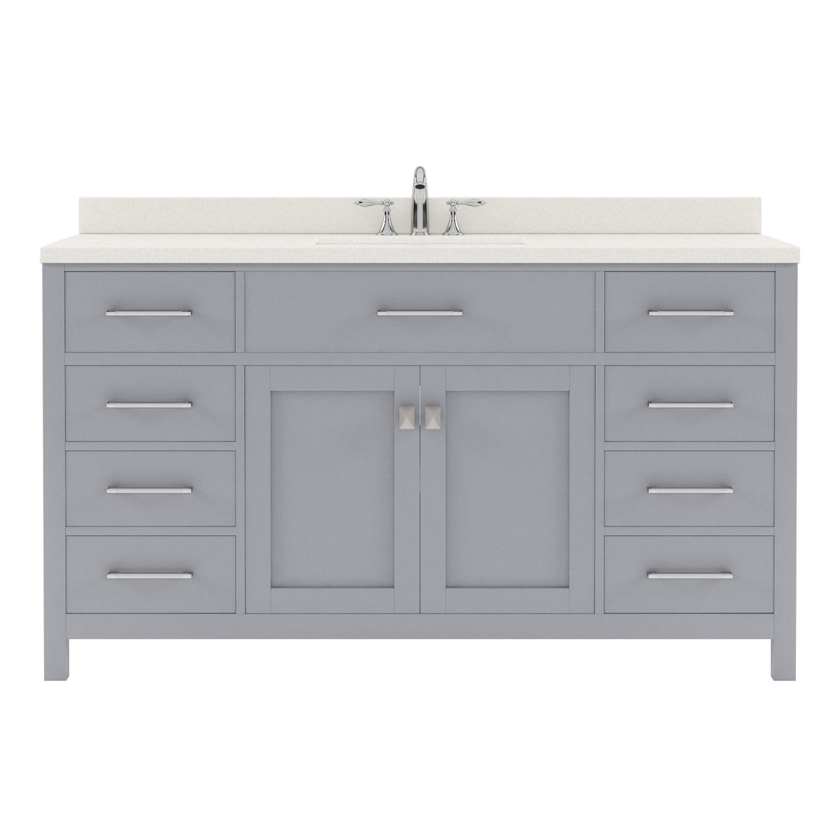 MS-2060-DWQSQ-FB Blue Caroline 60" Single Bath Vanity Set with Dazzle White Quartz Top & Rectangular Centered Basin