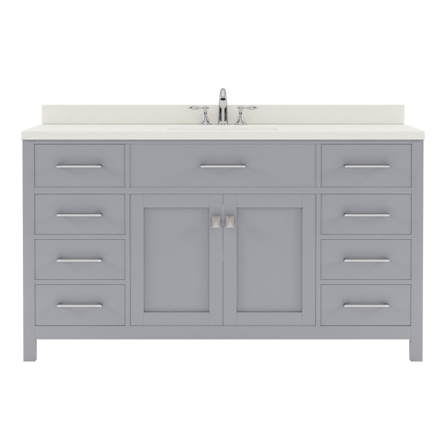 MS-2060-DWQSQ-FB Blue Caroline 60" Single Bath Vanity Set with Dazzle White Quartz Top & Rectangular Centered Basin