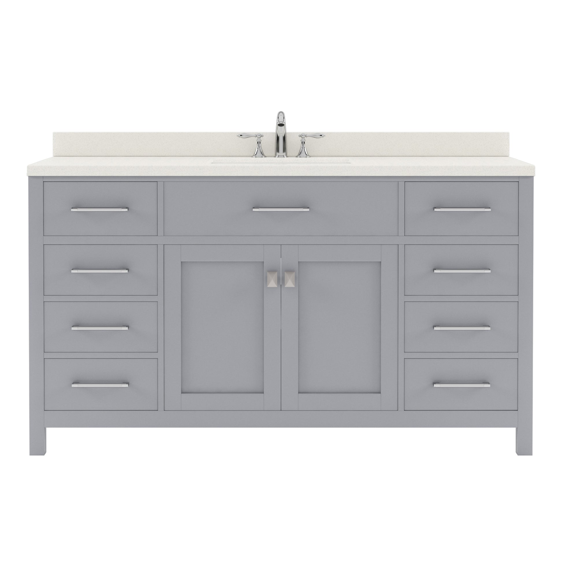 MS-2060-DWQSQ-FB Blue Caroline 60" Single Bath Vanity Set with Dazzle White Quartz Top & Rectangular Centered Basin