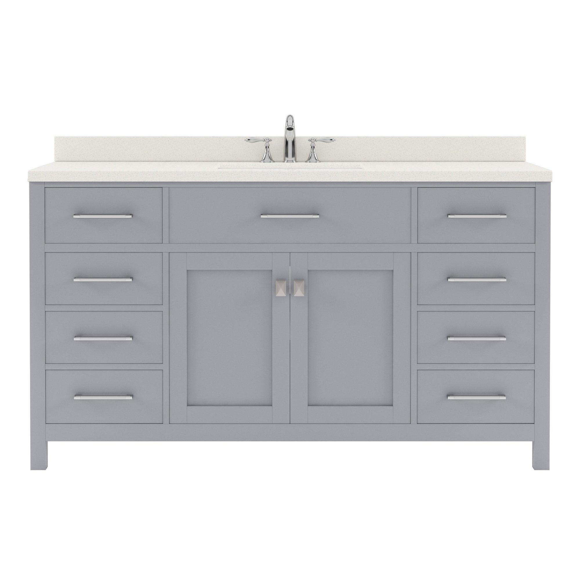 MS-2060-DWQSQ-FB Blue Caroline 60" Single Bath Vanity Set with Dazzle White Quartz Top & Rectangular Centered Basin
