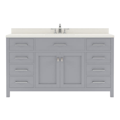 MS-2060-DWQSQ-FB Blue Caroline 60" Single Bath Vanity Set with Dazzle White Quartz Top & Rectangular Centered Basin