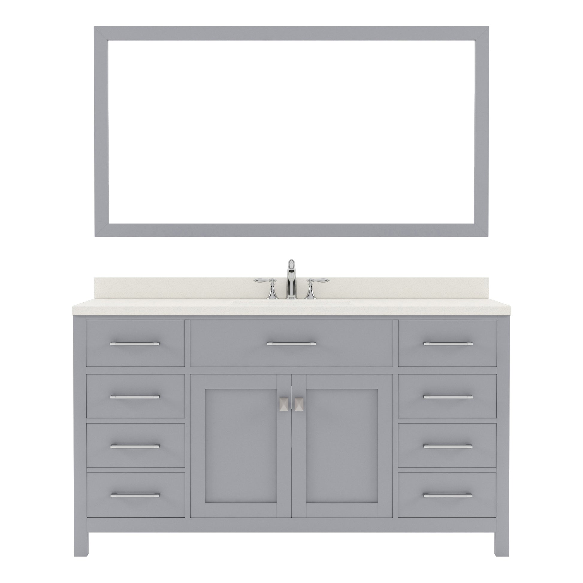 MS-2060-DWQSQ-GR Gray Caroline 60" Single Bath Vanity Set with Dazzle White Quartz Top & Rectangular Centered Basin, Mirror