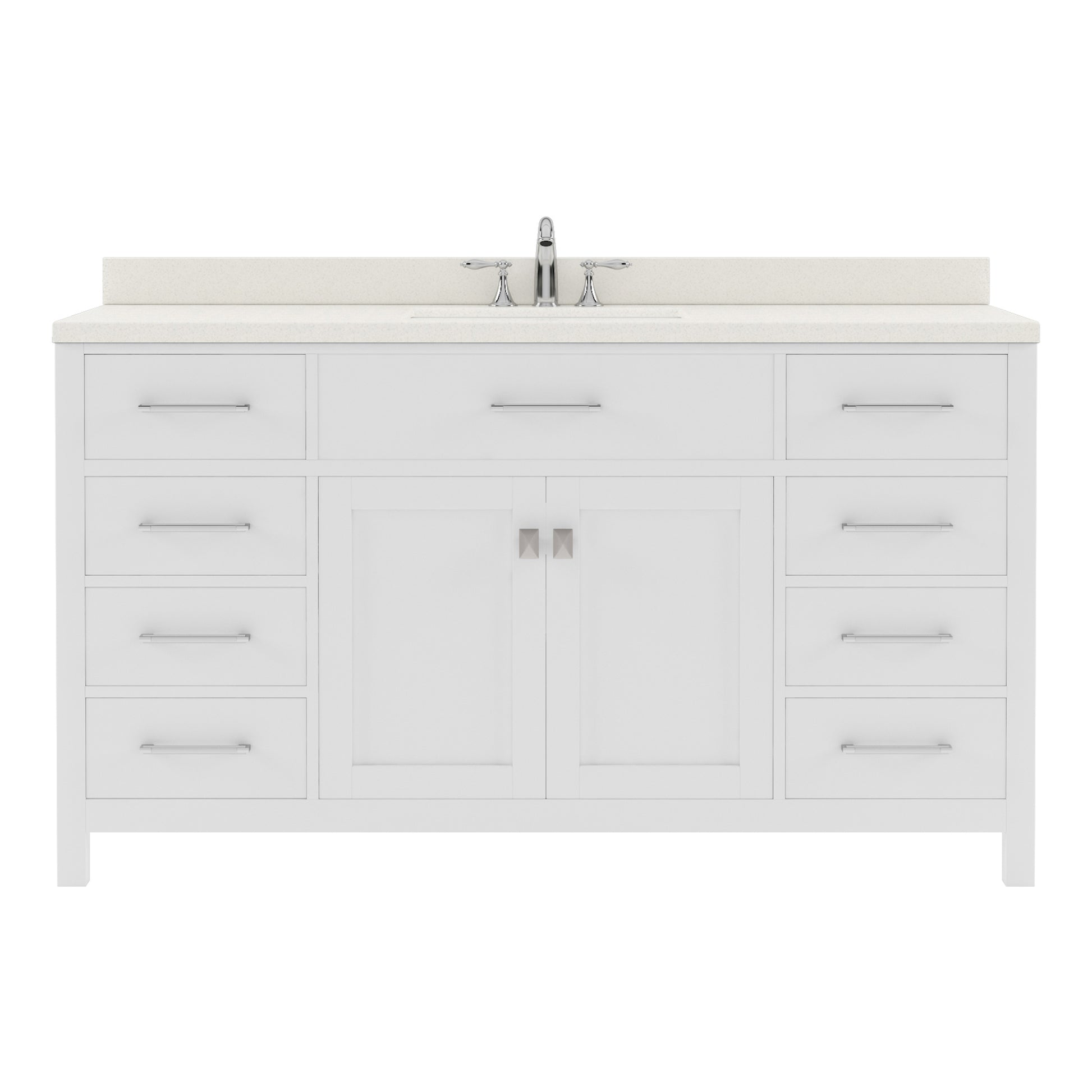 MS-2060-DWQSQ-FB Blue Caroline 60" Single Bath Vanity Set with Dazzle White Quartz Top & Rectangular Centered Basin,