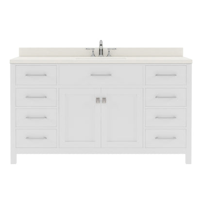 MS-2060-DWQSQ-FB Blue Caroline 60" Single Bath Vanity Set with Dazzle White Quartz Top & Rectangular Centered Basin,