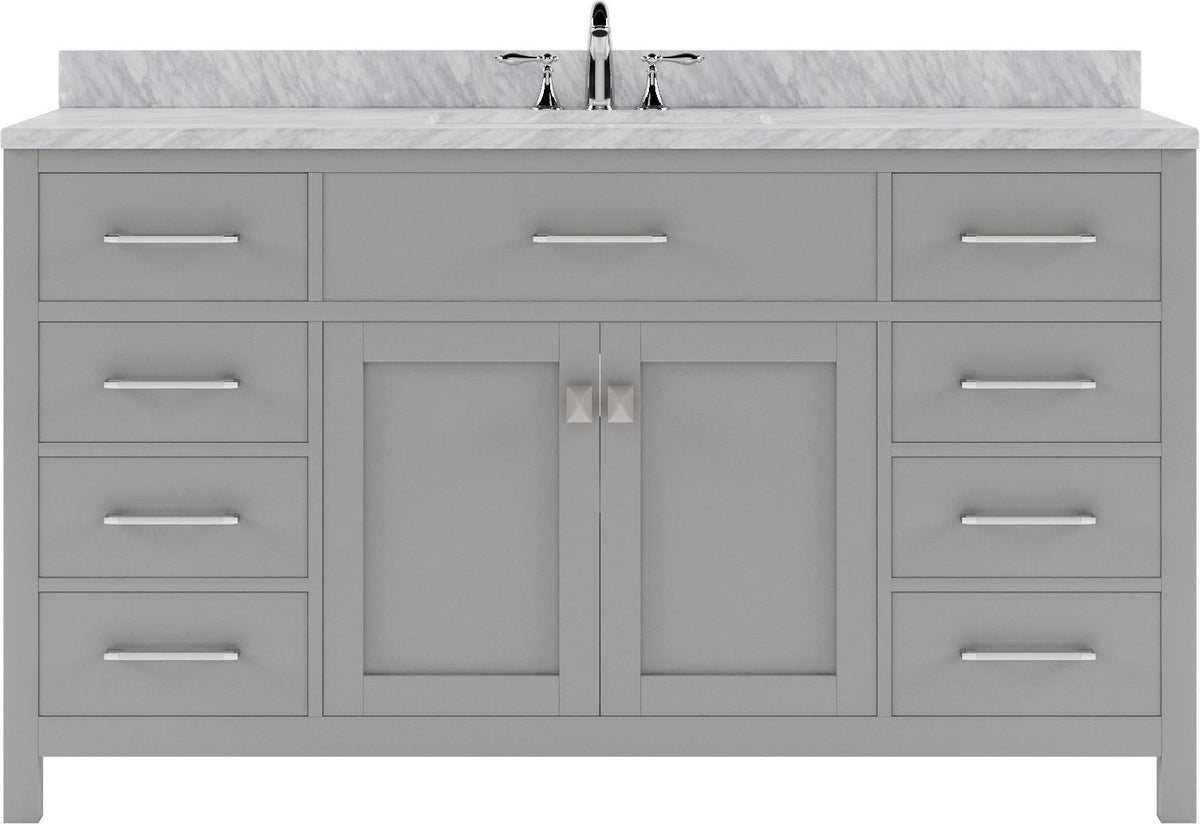 MS-2060-WMRO-CG Cashmere Gray Caroline 60" Single Bath Vanity Set with Italian Carrara White Marble Top & Oval Centered Basin