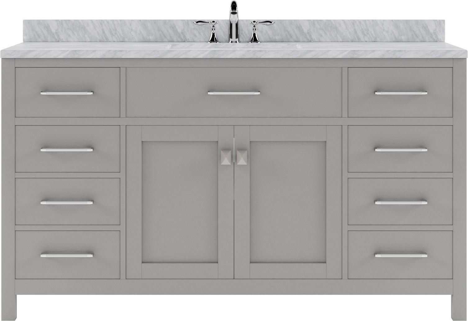 MS-2060-WMRO-CG Cashmere Gray Caroline 60" Single Bath Vanity Set with Italian Carrara White Marble Top & Oval Centered Basin