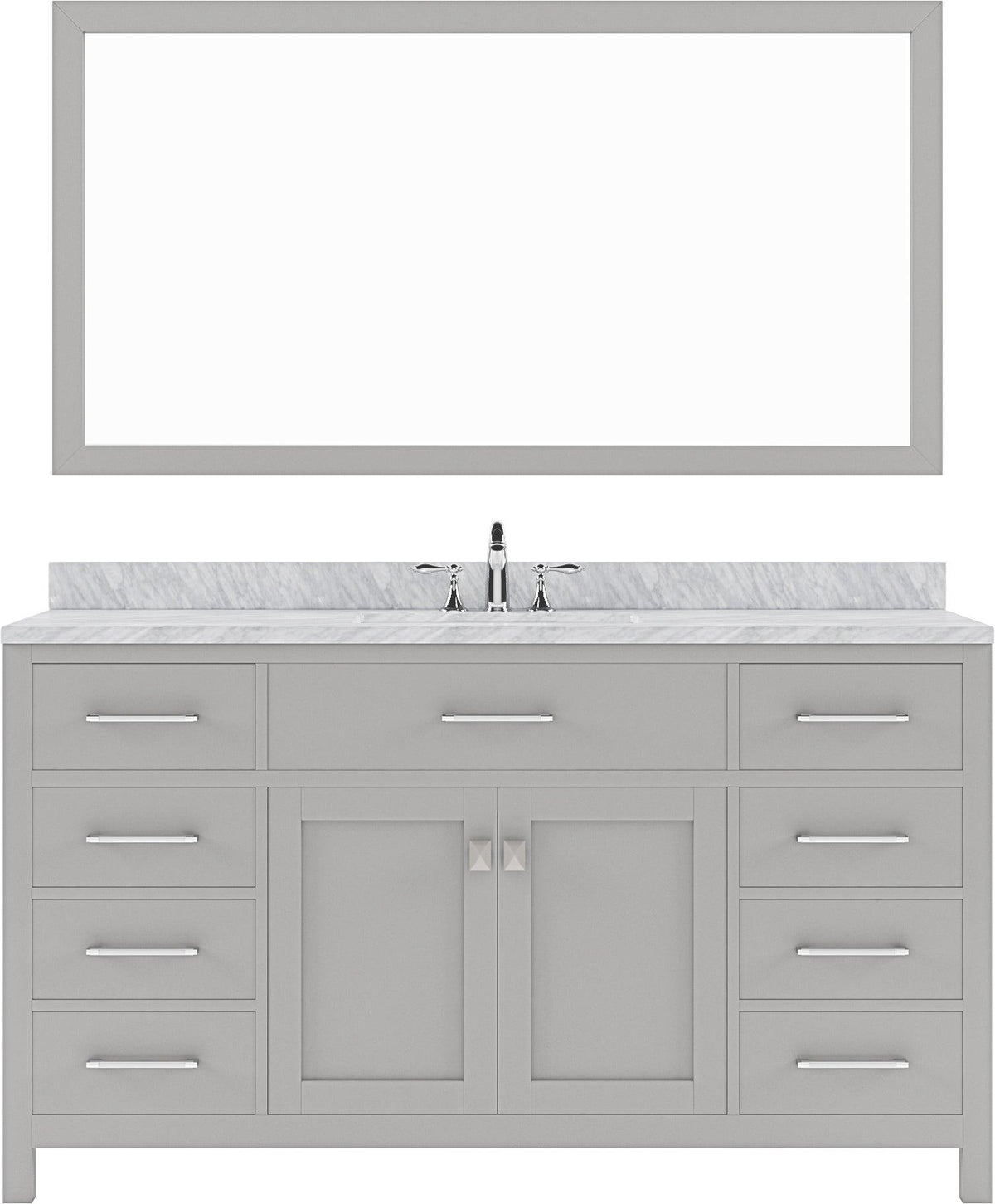 MS-2060-WMRO-CG Cashmere Gray Caroline 60" Single Bath Vanity Set with Italian Carrara White Marble Top & Oval Centered Basin, Mirror